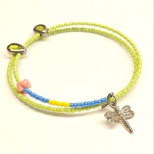 Dragonfly and Flower Memory Wire Bracelet